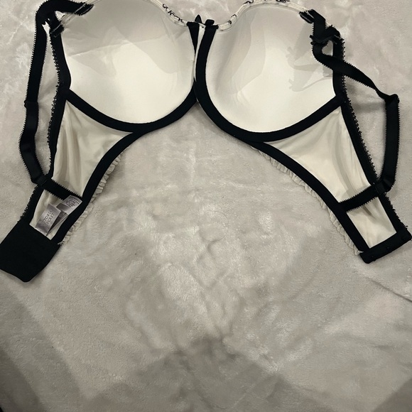 Elegant Floral Embroidered Bra - Black and Cream - Picture 3 of 4